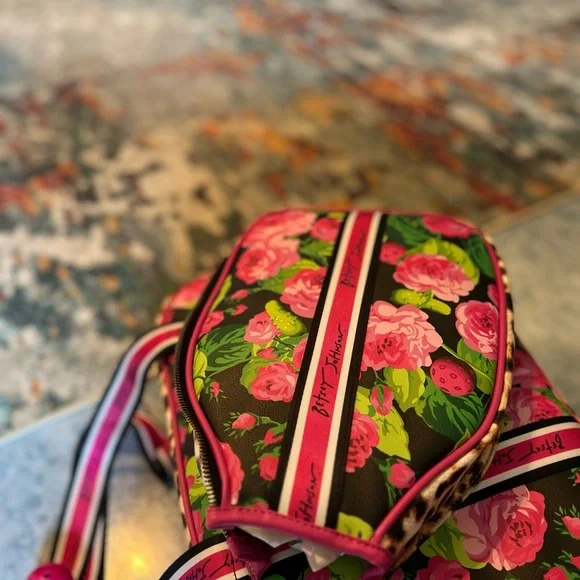 Betsey Johnson Pink and Brown Pickle Ball Bag with Leopard Print - Picture 6 of 16